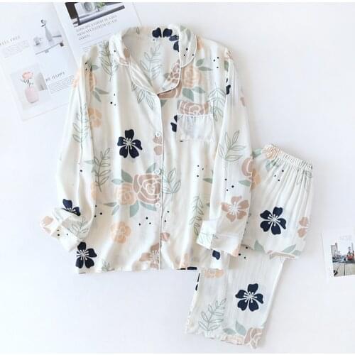 JULYS SONG 2pcs Womens Pajamas Sets Viscose Female Sleepwear Plant Printed Fashion Homewear Ladies Floral Pyjama Nightwear