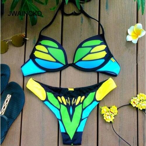 JWAINCKD Push Up Bikini Set Women Swimwear Swimsuit Female Halter Print Maillot De Bain Biquini Bathing Suit Backless Monokini