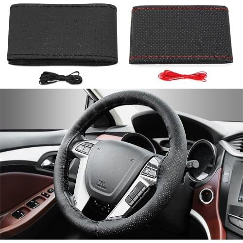 Car leather hand-sewn steering wheel cover for SsangYong Actyon Turismo Rodius Rexton Korando For KIA RIO Ceed For VW Golf Skoda