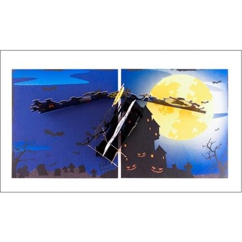 M17D Halloween Cards 3D Pop-Up Witch Ghost Pumpkin Greeting Card for Halloween Party Postcard with Envelope