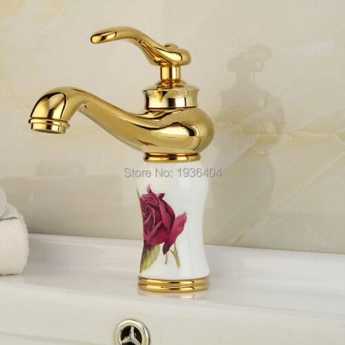 Fashion Solid Brass Grilled White Painted Flower Porcelain Basin Mixer Taps Deck Mounted Sink Faucet M1003