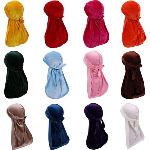 Mens Velvet Durag Long-Tailed Pirate Cap Unisex Luxury Headwrap