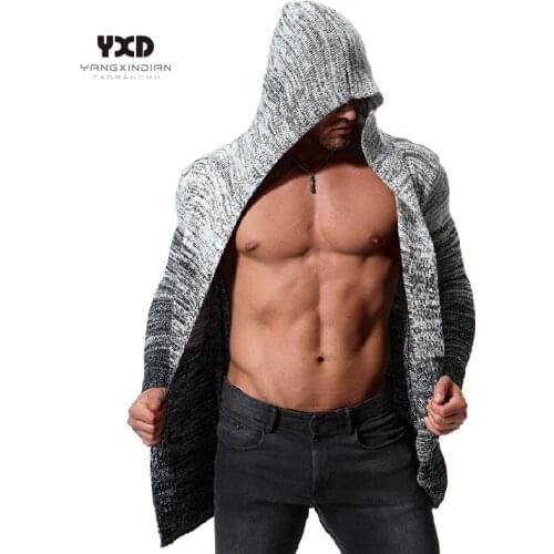 Mens Clothes Autumn Casual Slim Knitwear Hoodie Cardigans Mans Knitted Sweater Men Long Cardigan Man Coat Homie Gradient Outwear