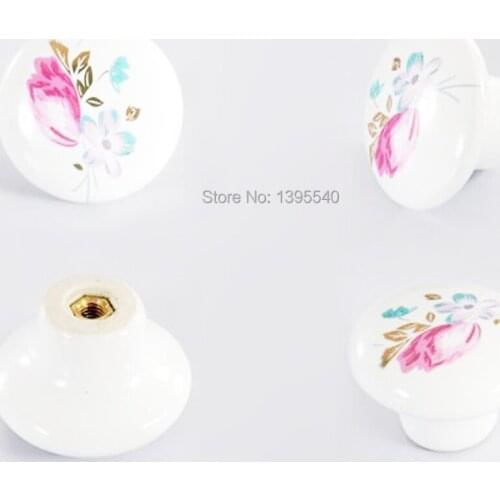 New Tulip Ceramic Cabinet Handle and Knob Wardrobe Handle Bedroom Drawers Knob Dresser Pull Single Hole