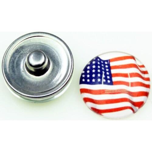 Snap Button 20pcs/lot Glass Flag Of The United States Snap Buttons Diy 18 mm Snap Jewelry Pendants Bracelet&Bangles Snap Charms