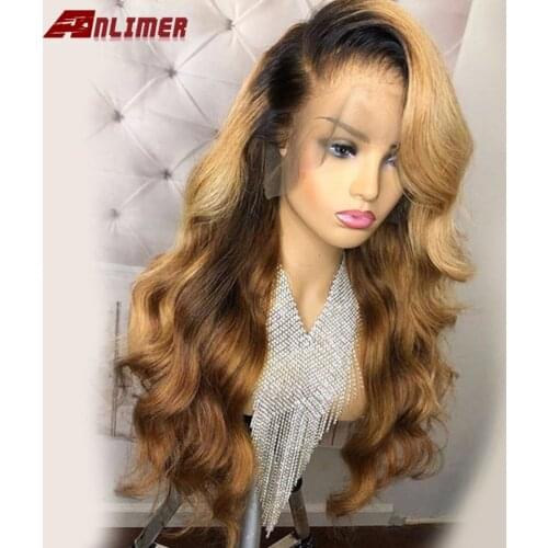 Ombre Blonde Side T Part Human Hair Lace Front Wig Pre Plucked Body Wave 1bT99J Lace Wigs 150% Density Brazilian Remy Hair Wig