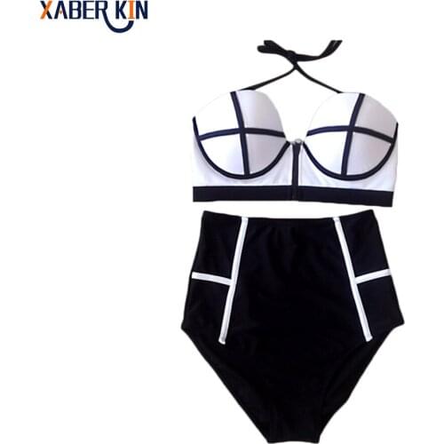 Sexy High waist Bikini Set Swimsuits Women Push Up Bikinis HighWaist Zipper Bathing Suits Vintage Swimwear Retro Biquinis K340