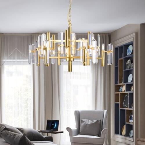 Simple copper chandelier light luxury crystal LED lamp high-end atmospheric antiseptic all-match for bedroom/dining room/hall