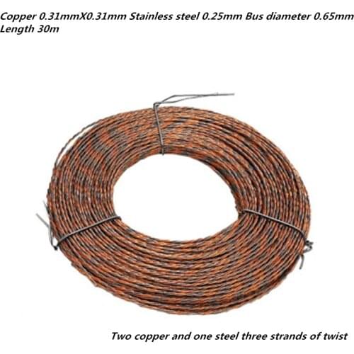 1pcs 30m Two copper and one steel three-strand twisted wire 0.31mmX0.31mm stainless steel wire 0.25mm bus diameter 0.65mm