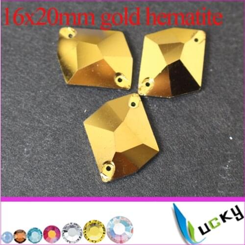 Freeshipping 48pcs 16x20mm golden hematite color cosmic shape crystal flat back rhinestone buttons with two holes