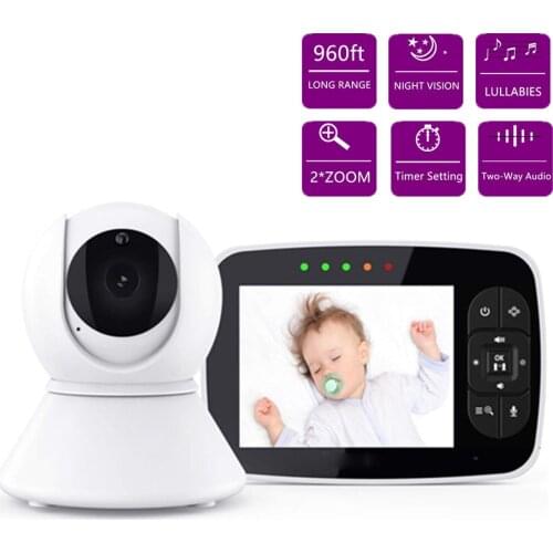 Baby Monitor with Remote Pan Tilt Zoom Camera|3.5 Inch Large Screen, Night Vision, Call, Room Temperature, Lullaby, 960 Feet Ran
