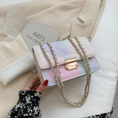 Luxury Women Shoulder Bags Rainbow Color Pu Leather Shoulder Bag Famous Brand Chain Handbag Lady High Quality Crossbody Bag