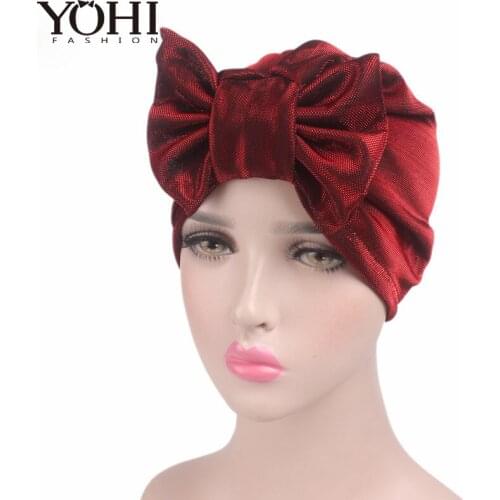 2018 New Muslim India women Bow Turban Hat Bonnet Chemo cap Hijab bowknot Indian cap