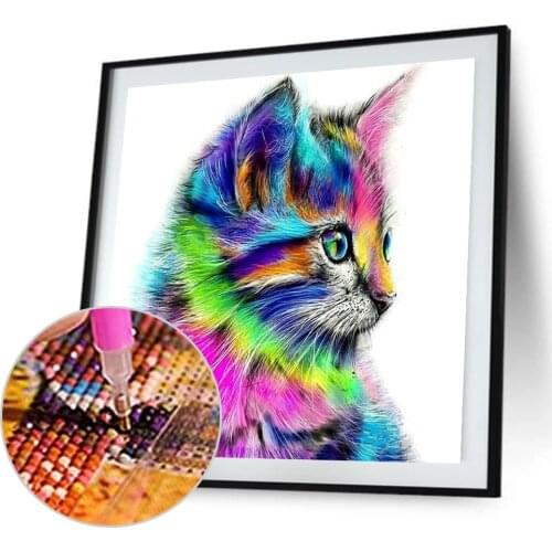 Drill Shiny 5D DIY Diamond Painting Colorful Cat Painting 3D Animal Cross Stitch Mosaic Diamond Embroidery Needlework Crafts