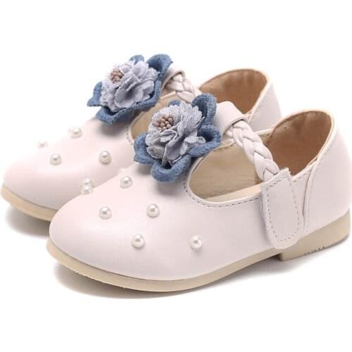 JGSHOWKITO Princess Girls Shoes Fashion Sweet Floral Kids Shoes Childrens Casual Leather Shoes With Flowers Pearl Soft Wedding