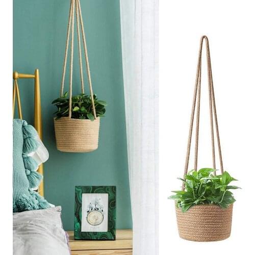 Garden Plant Hanger Hand-Woven Rope Hanging Cotton Linen Basket Flower Pot Holder For Home Bedroom Living Room Decorative