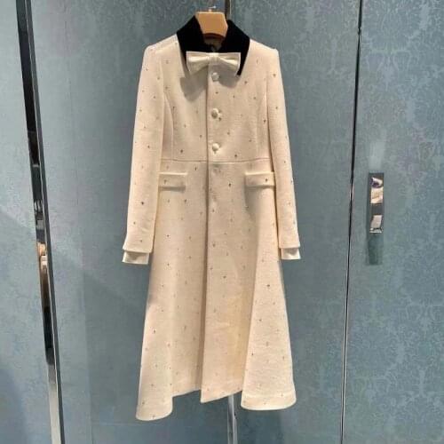 Spring 2021 Fashion OL elegant overcoat High quality womens diamonds bowtie coat B949