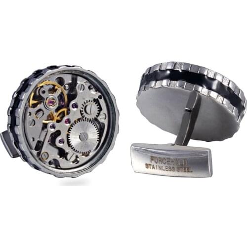 Watch Mechanical Movement Glass Surface Gear Edge Casting Stainless Steel 316L Cufflinks For Business Formal Shirts