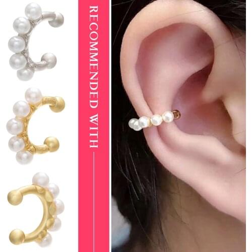 ZHUKOU 1piece 12x14mm pearl ear cuff Brass metal earring clips no pierced ear clips for women Girls Wedding Jewelry model:VE167