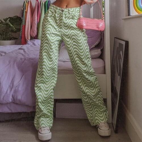 Ripple Print Wide Leg Pants Women Y2k High Waist Jeans Loose Streetwear Aesthetic 2021 Summer Clothes Bottoms E Girl Trousers