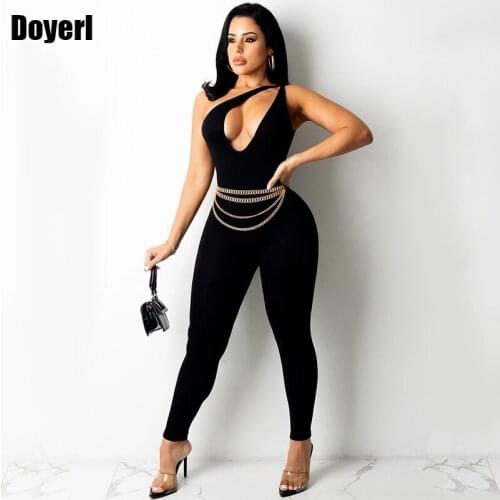 One Shoulder Cut Out Jumpsuit Women Party Club Sexy Rompers Womens Jumpsuit Summer Stretch Active Wear Skinny Bodycon Jumpsuit