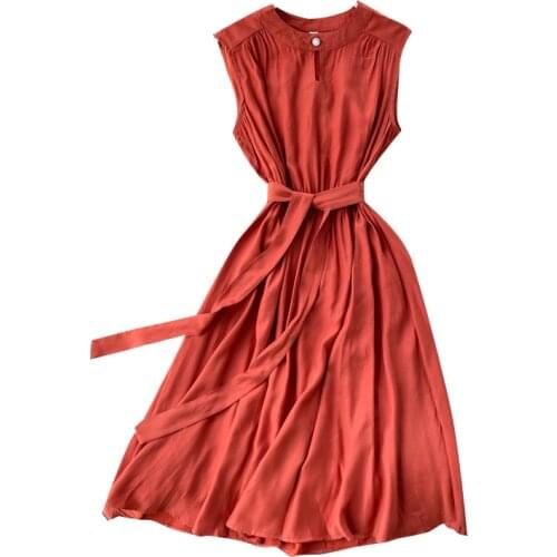 Elegant Dress 2021 New Summer Hollow-out Elegant O Neck Commuter Women Sleeveless Vest Dress Women Office Lady A-Line Midi dress