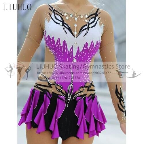 Figure Skating Dress Women Girls Purple Performance Gymnastics Leotards Sublimation Competition Dress for Ice Skating