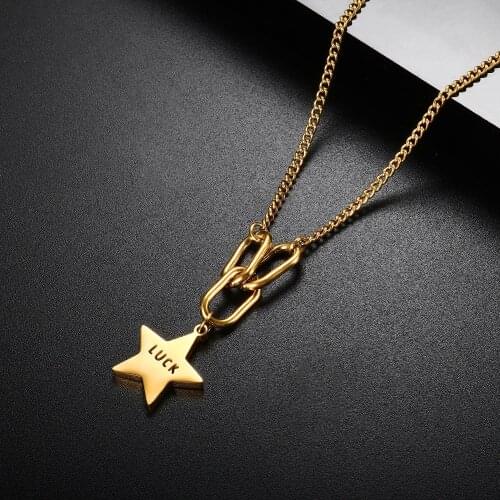 ZMFashion Korean Simple Luck Star Pendant Womens Necklace Gold-plated Stainless Steel Aesthetic Choker Chains Jewelry For Women
