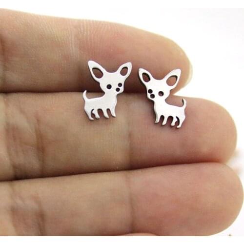 Everfast 1Pair Cute Chihuahua Baby Pet Dog Studs Stainless Steel Earrings Accessories Jewelry For Kids Girls Women 4 Colors