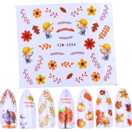 1pc Autumn Theme Nail Art Stickers Maple Leaf Nail Sticker Fall Leaves Mushroom Adhesive Nail Slider Stickers Decals Decora