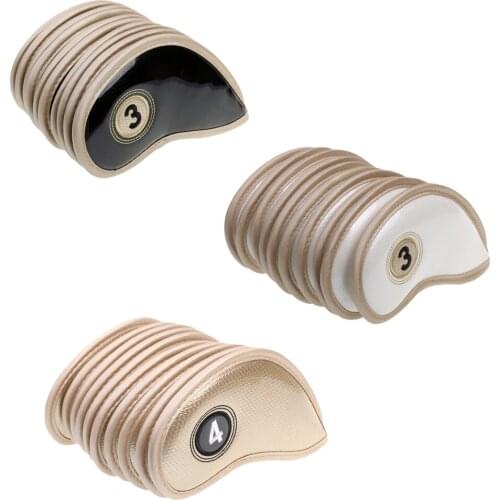 10pcs PU Leather Golf Club Iron Head Cover Wedge Sock Headcovers 3 Colors