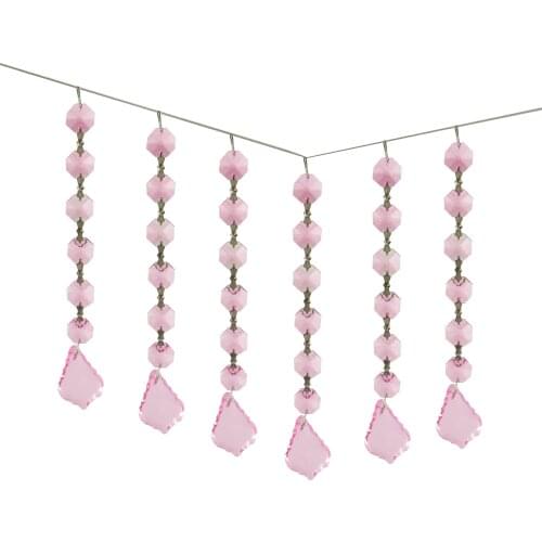 10 Pieces Pink Glass Crystals Pendant with 6 beads for Chandeliers Wedding Decoration free shipping