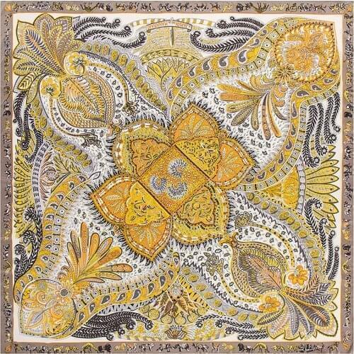 130CM Fashion Bandana Women Scarf Twill Silk Paisley Hijab Big Size Square Shawl For Ladies Foulard Wrap Accessories Decoration