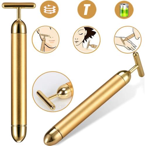 24k Gold Vibration Slimming Face Facial Beauty Bar Pulse Firming Facial Roller Massager Lift Wrinkle Stick Skin Tightening