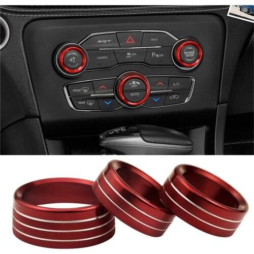 3pcs Red Air Conditioning Hear Control Switch AC Panel Knob For Dodge Challenger Charger 2015-2020 Knob Ring Cover Aluminum