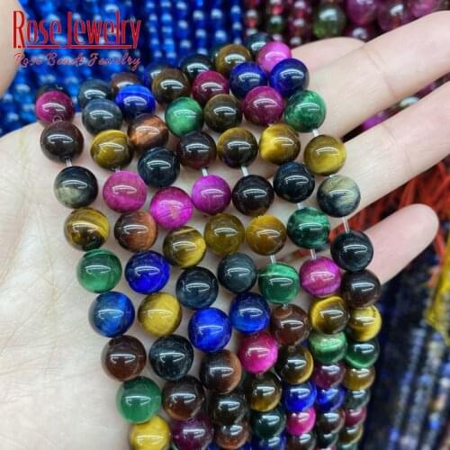 AAAAA Natural Mixed Colors Tiger Eye Stone Beads Smooth Round Loose Beads 4 6 8 10 12 14 MM For Jewelry Making DIY Bracelets 15"