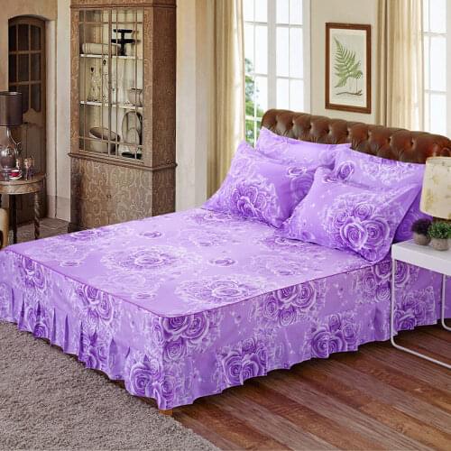Noble Purple Soft Bedspread Anti-skip Wedding Bed Skirt Size Fitted Sheet Cover Layer Bed Cover ( No Include Pillowcase ) F0015