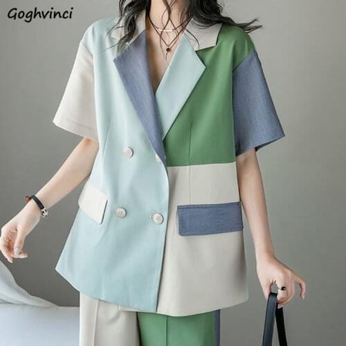 Blazers Women Short Sleeve Notched Patchwork Chic Fashionable Leisure All-match Summer Daily Elegant Korean Style New Clothing