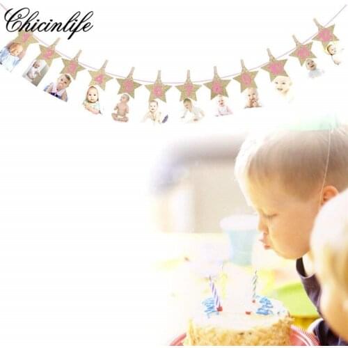 Chicinlife 1set crown star Baby 1-12 month Newborn Photo banner First Birthday Banner baby shower Party decoration supplies