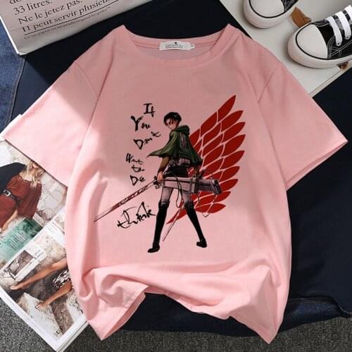 Attack On Titan Graphic Print T-shirt Women Harajuku Aesthetic Pink Tops Anime Tshirt 2021 New Summer Fashion Y2k Female T Shirt