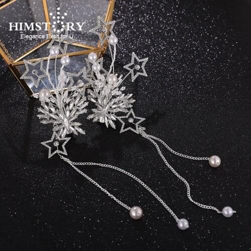 HIMSTORY Bridal Hairpin Ornament Dual Use Long Tassel Headdress Rhinestone Star Hair Wedding Accessories Headpiece