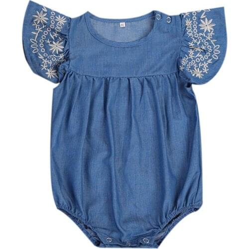 Newborn Baby Girl Denim Romper Fashion Infant Children Fly Sleeve Jean Jumpsuit One Pieces Sunsuit Kids Baby Clothes