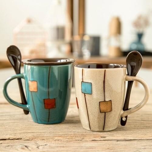 Creative Ceramic Cup Mug RetroCouple Minimalist Beer Coffee Cup Personnalisable Milk Mugs Lid Household Canecas Drinkware DF50M