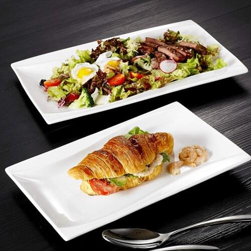 MALACASA Carina 2-Piece Ivory White Porcelain Dinner Plate Set with 11" & 13.25" Rectangular Plate Platters Fruit Snack Dishes