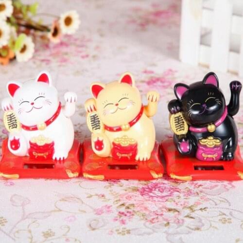 Solar Powered Maneki Neko Lucky Cat Black/White Welcoming Shaking Hands Chinese Lucky Cat For Home Car Hotel Restaurant Decor