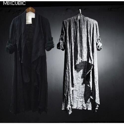 MIXCUBIC new spring Autumn British style elegant Costumes linen shirts men black Long section casual loose linen shirts for men