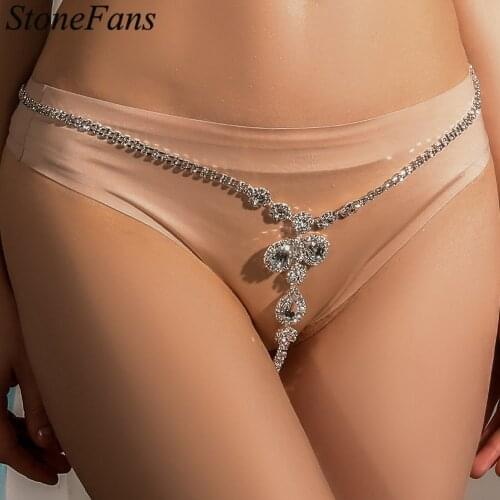 Stonefans Fashion Bling Rhinestone Flower Thong Waist Chain Panties for Women Crystal Body Chain Jewelry Summe Beach Accessories