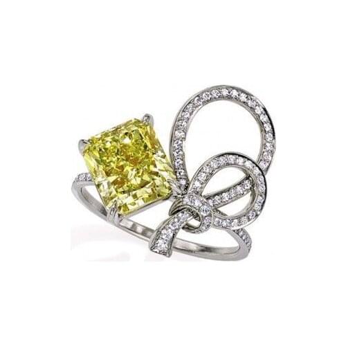 Fashion jewelry yellow zircon bow ring wedding engagement party for women jewelry gift drop shipping