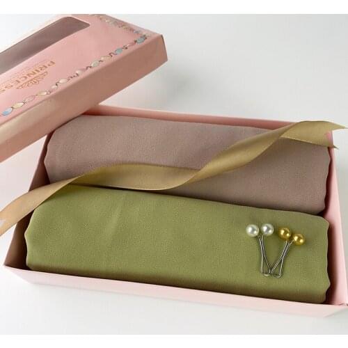 Fashion Chiffon Scarf With Box Pack Plain Hijab Wrap Solid Color Shawls Headband Muslim Hijabs Headscarf Turban Foulard