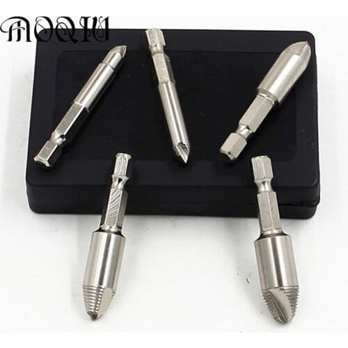 MOQIU 5pcs / set Hexagonal Shank 1/4 '' Broken Damage Screw Titanium Screw Remover Extractor Set Stripped Screw Extractor